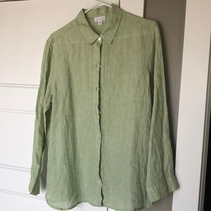 NWOT J. Jill Love Linen Pale Green Button Up Shirt, Size M